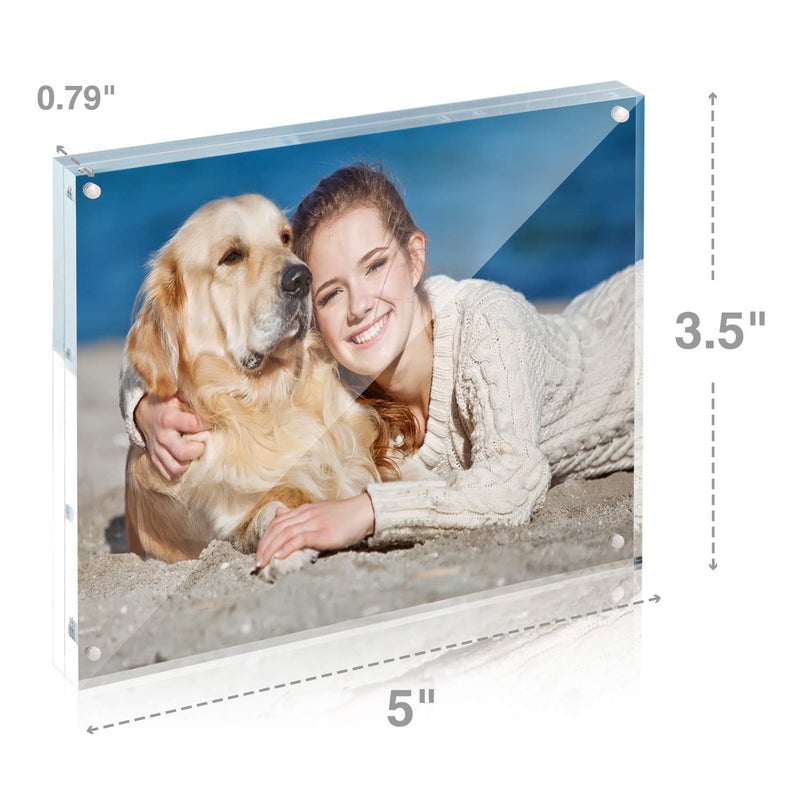TWING 3.5x5 Inch Acrylic Picture Frame Horizontal Magnet Double Sided Photo Frame with Microfiber Cloth,12 + 12MM Thickness Clear Picture Frame Desktop Acrylic Photo Frame Display Gifts Ideal - Image 4